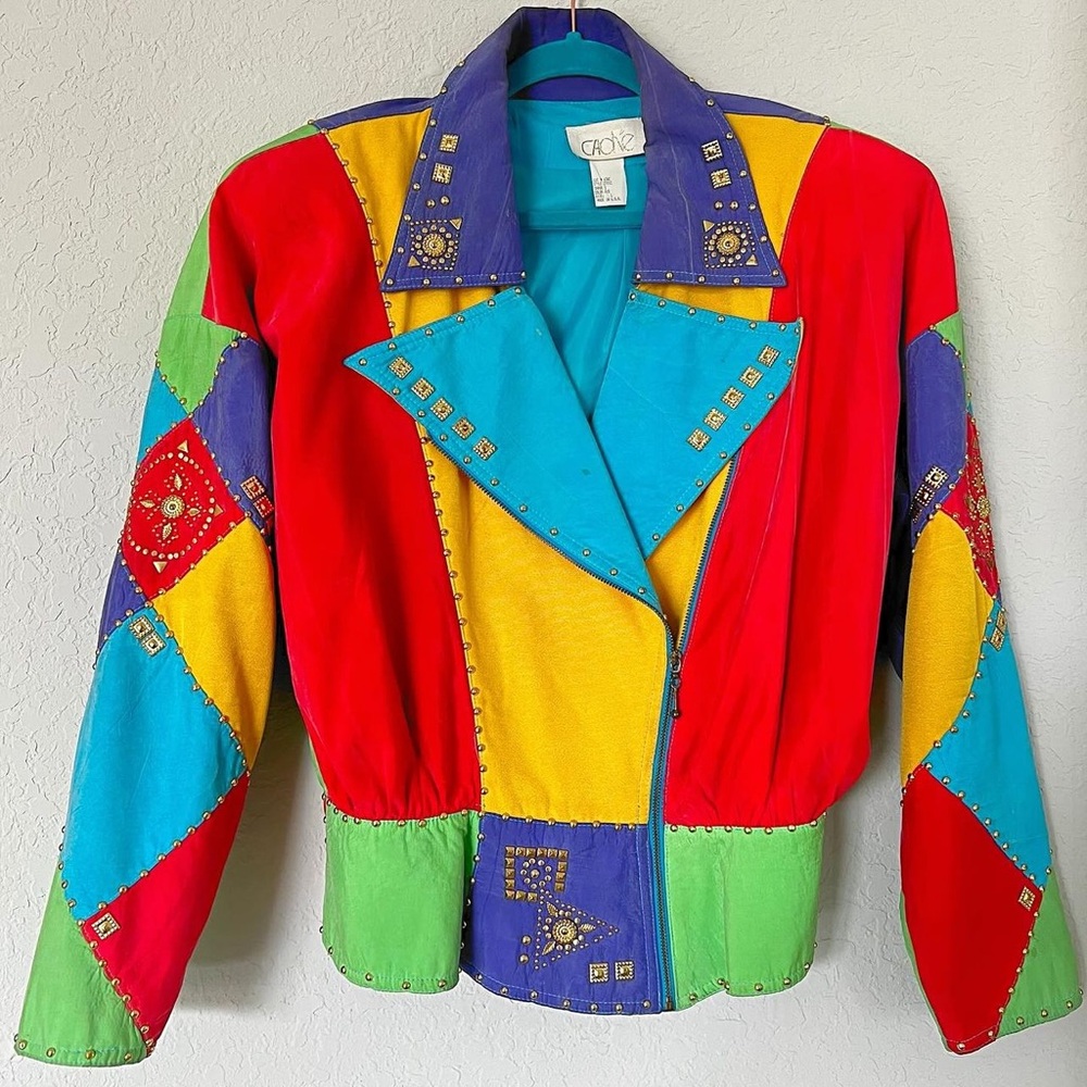 Vintage 80s 90s Colorblock Funky Studded Cache IIF Lillie Rubin-Style Jacket